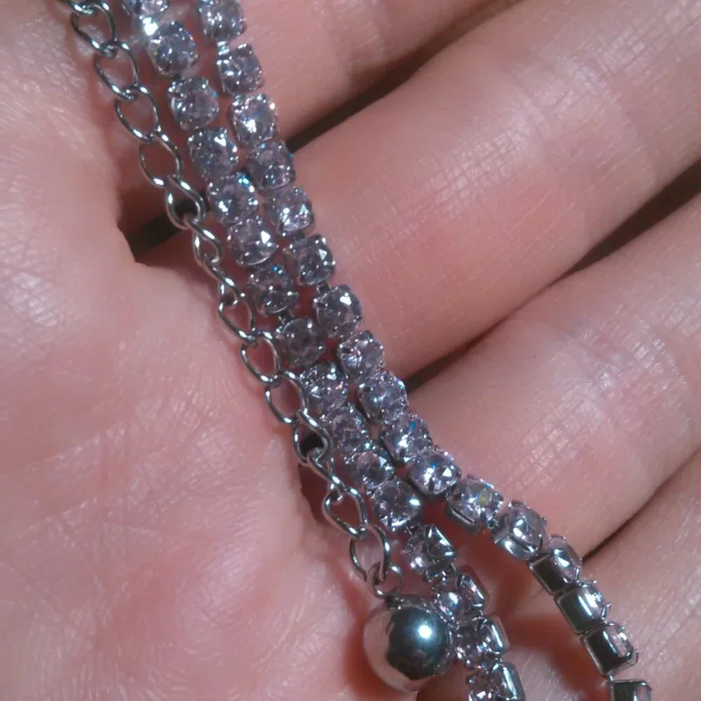 Pink Cubic Zirconia Stainless Steel Tennis Bracelet